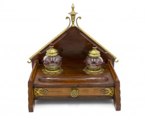 English arts crafts mahogany and brass inkwell
