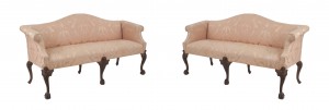 English chippendale pink upholstery settees