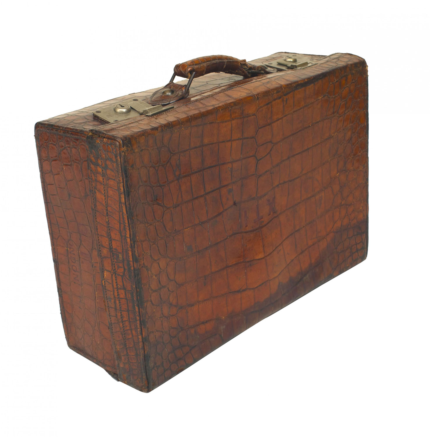 English brown crocodile valise