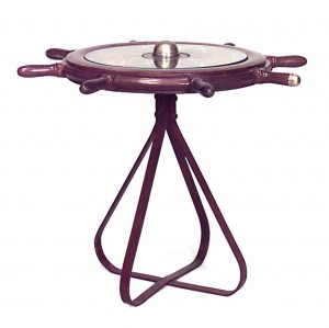 English country oak ship wheel end table