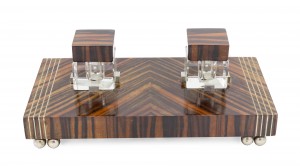 French art deco palisander and pewter inkwell 1