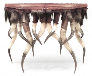 Rustic continental horn and animal skin console table