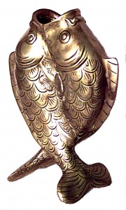 English victorian brass double fish vase