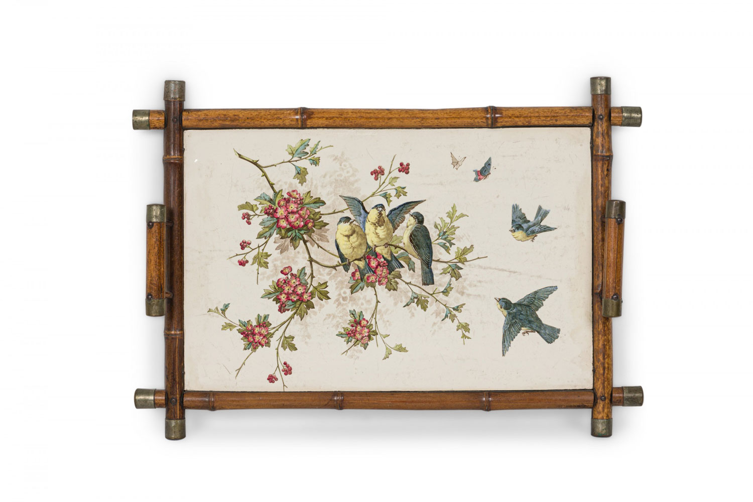 English victorian bamboo and porcelain tray