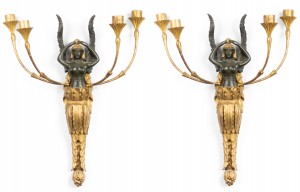 French empire gilt wood and lacquer wall sconces