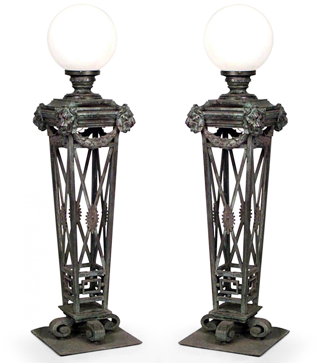 English recency outdoor patinated bronze torchieres