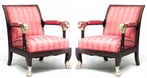 English regency red arm chairs