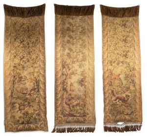 French woven tapestries of animals and floral landscapes