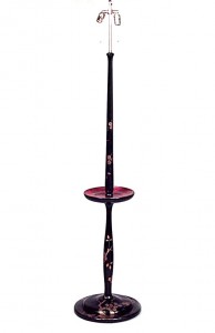 English regency lacquered floor lamp with shelf