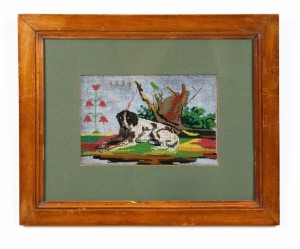 English victorian reclining dog embroidery