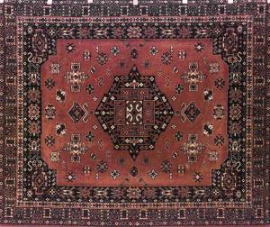 Persian red and blue velvet table cover