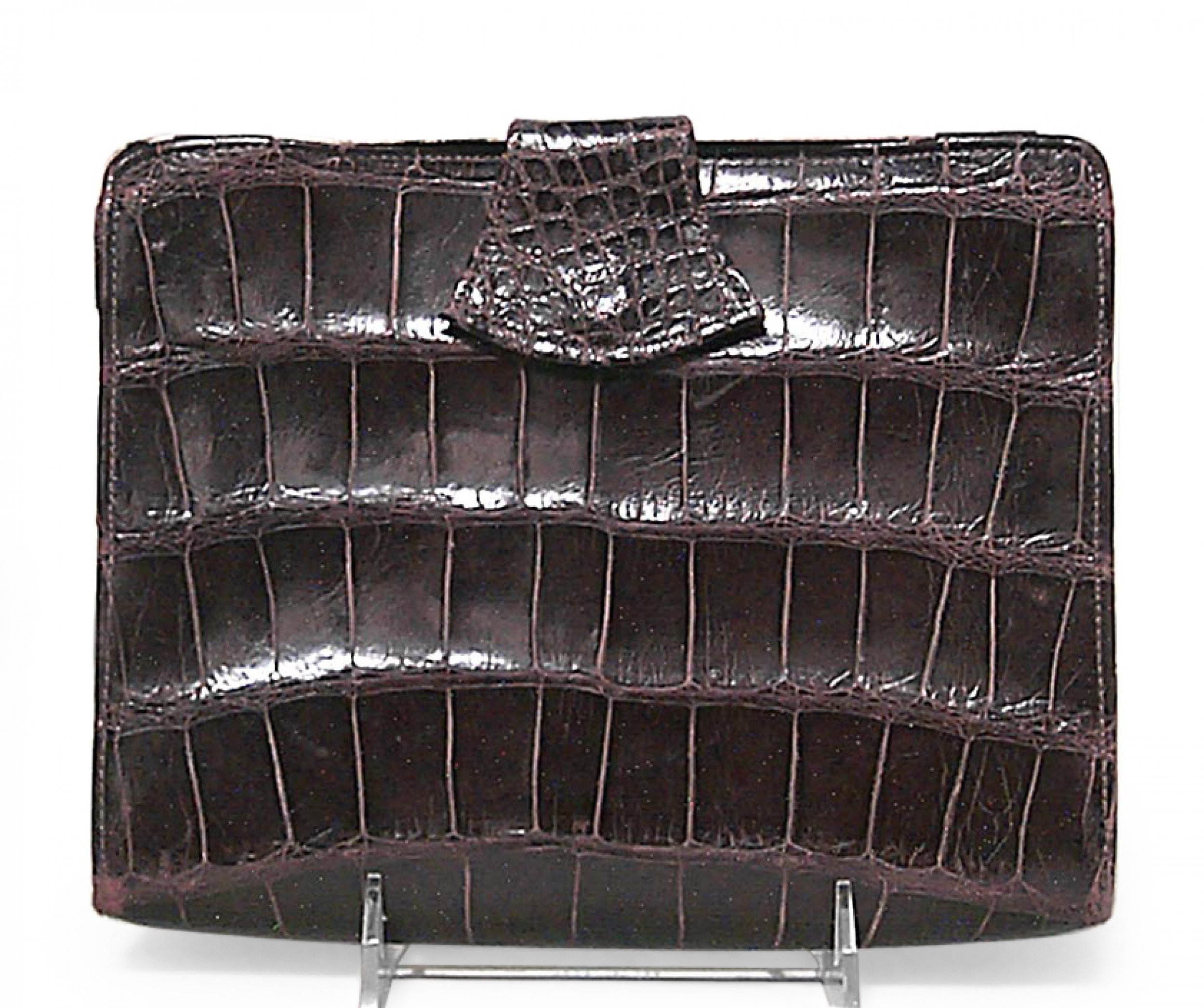 English brown crocodile clutch handbag