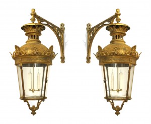 French victorian bronze paneled wall lanterns 1