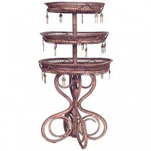 French victorian natural wicker 3 tier table