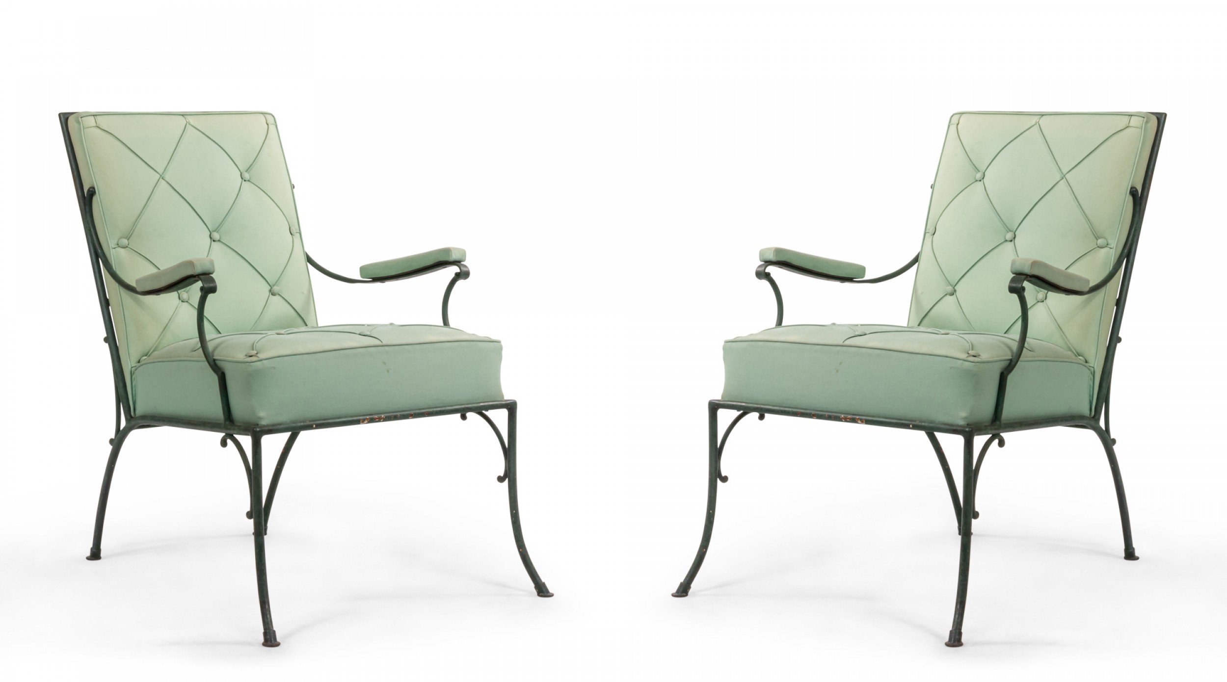 French green cushions iron arm chairs