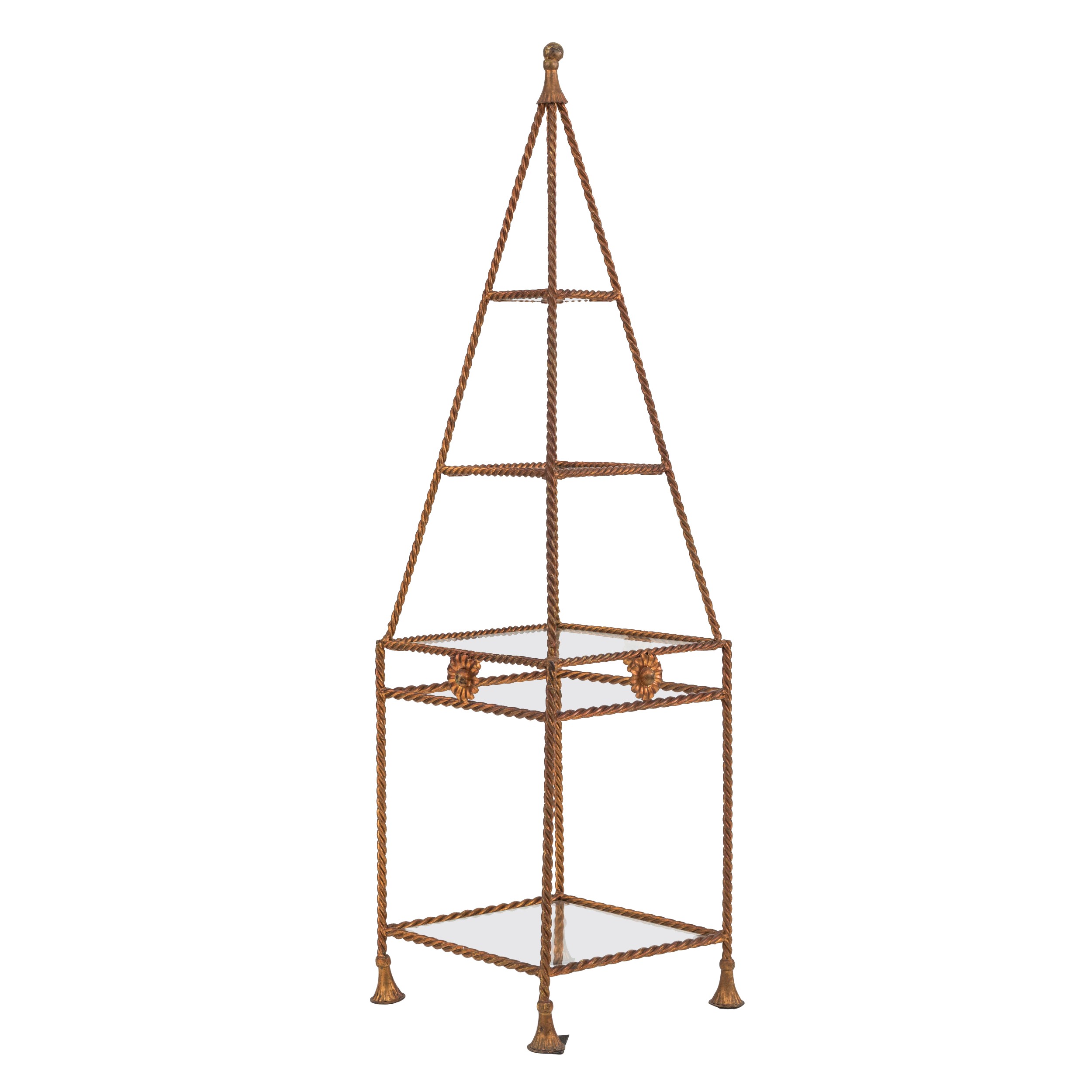 Rope and tassel gilt obelisk etagere