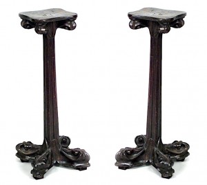 Pair art nouveau walnut pedestals