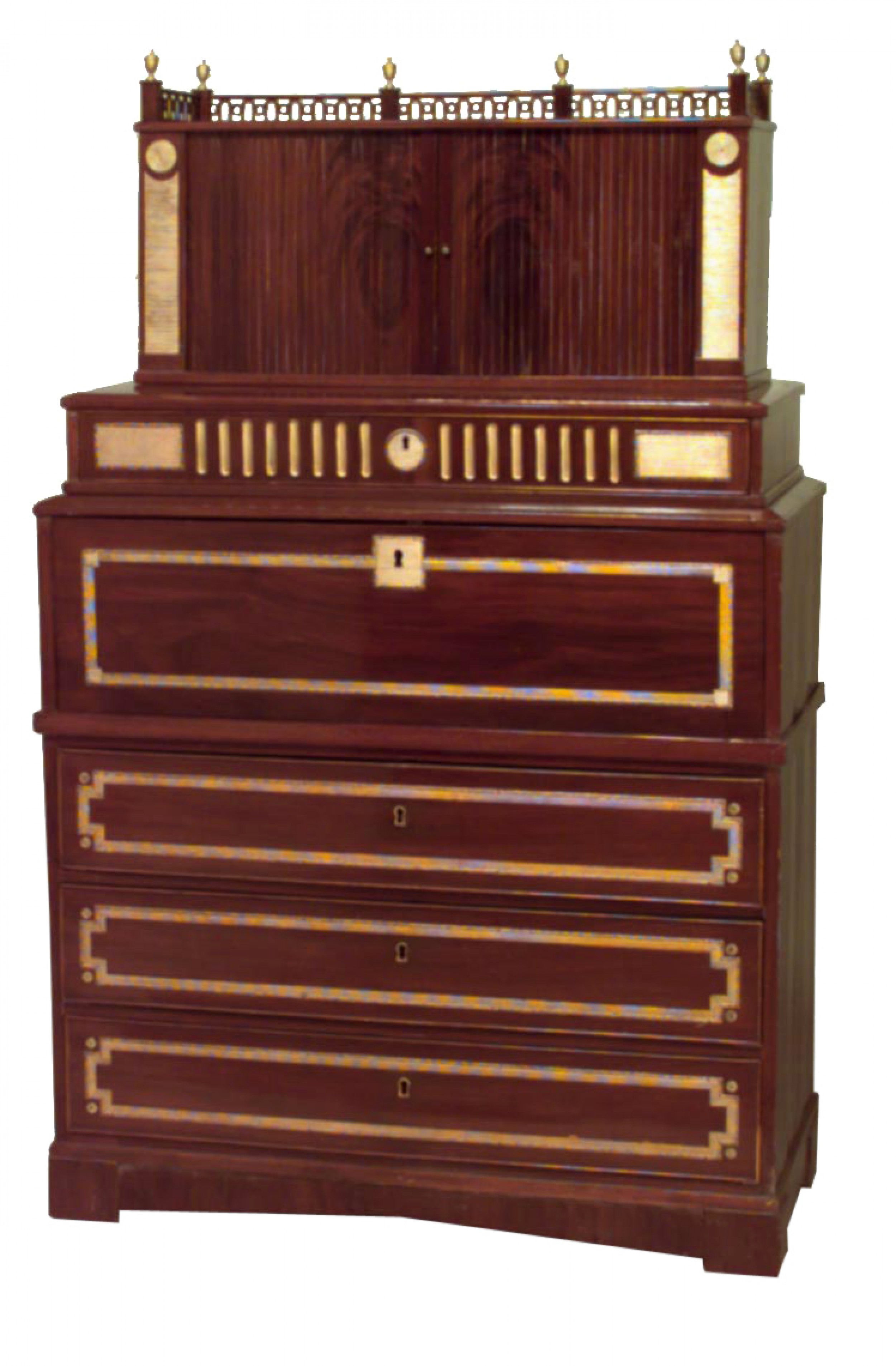 Neoclassic brass and mahogany secretaire