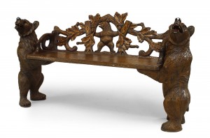 Rustic black forest walnut bear loveseat