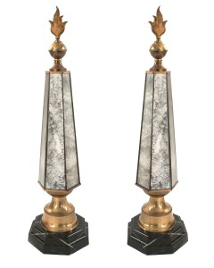 Pair french mid century mirrored hexagonal obelisks