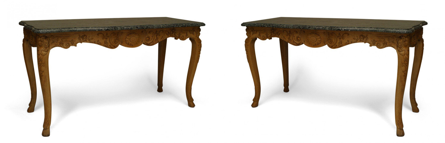 Louis xv oak green marble console table
