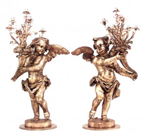 French louis xv gilt wood cherub floor torchieres