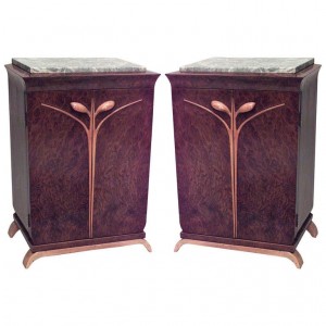 French art deco burl walnut bedside commodes