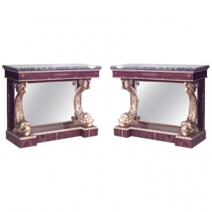 English regency rosewood gilt dolphin console table