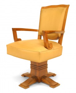 French art deco beige leather swivel chair
