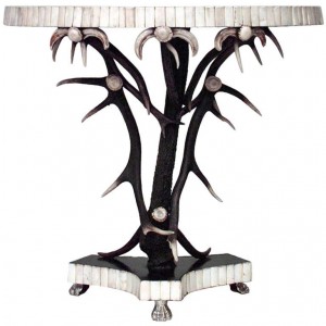 Rustic continental ebonized antler console table