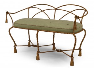 Gilt metal rope and tassel loveseat