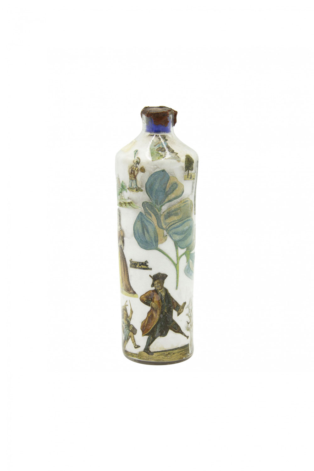 English victorian style glass bottle with decals