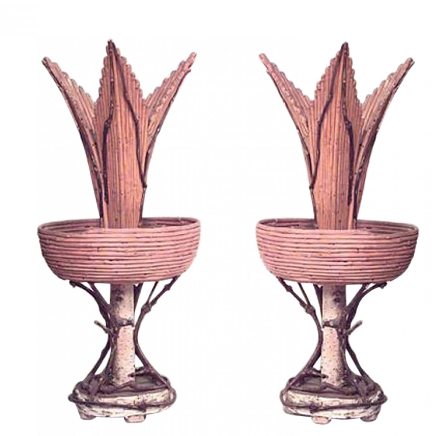 Pair of rustic continental style twig vases
