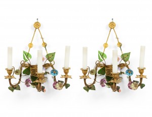 French louis xvi style bronze dore and opaline wall sconces