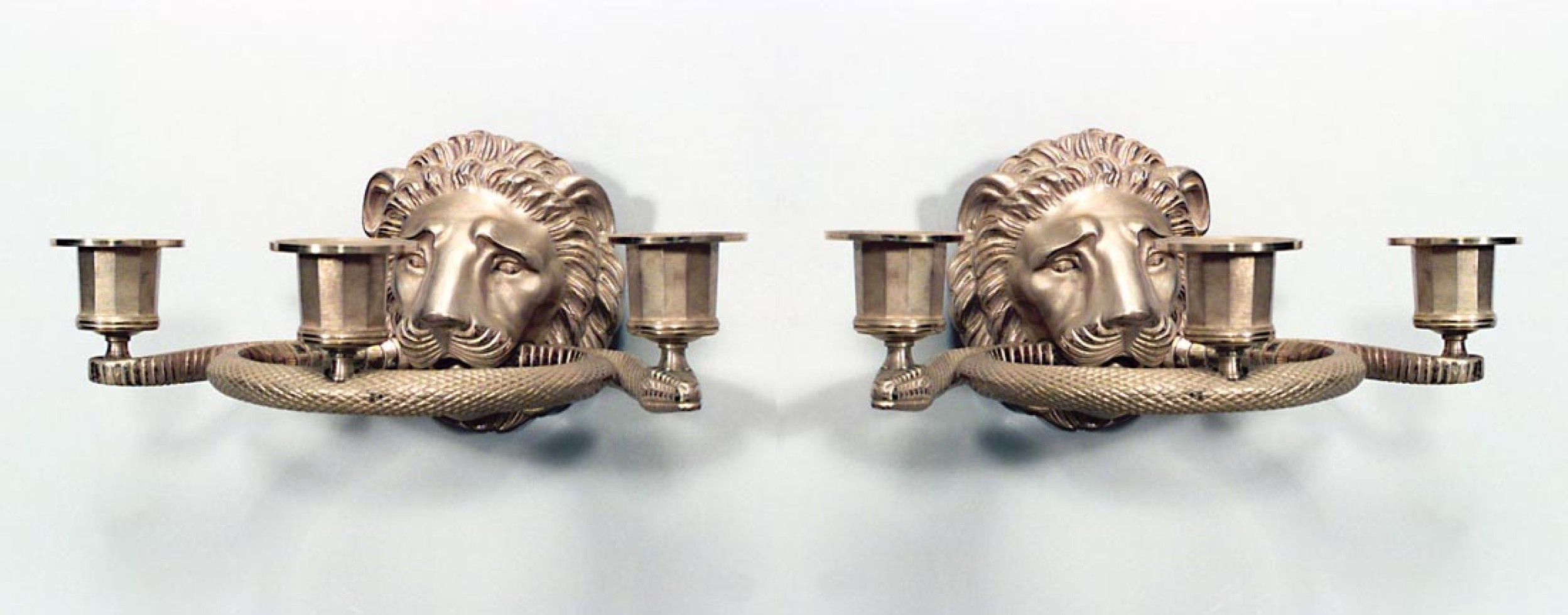 English regency gilt lion head wall sconces d