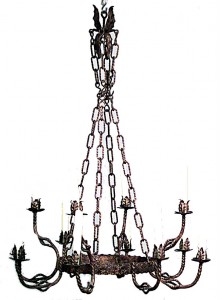 English renaissance style gilt iron chandelier