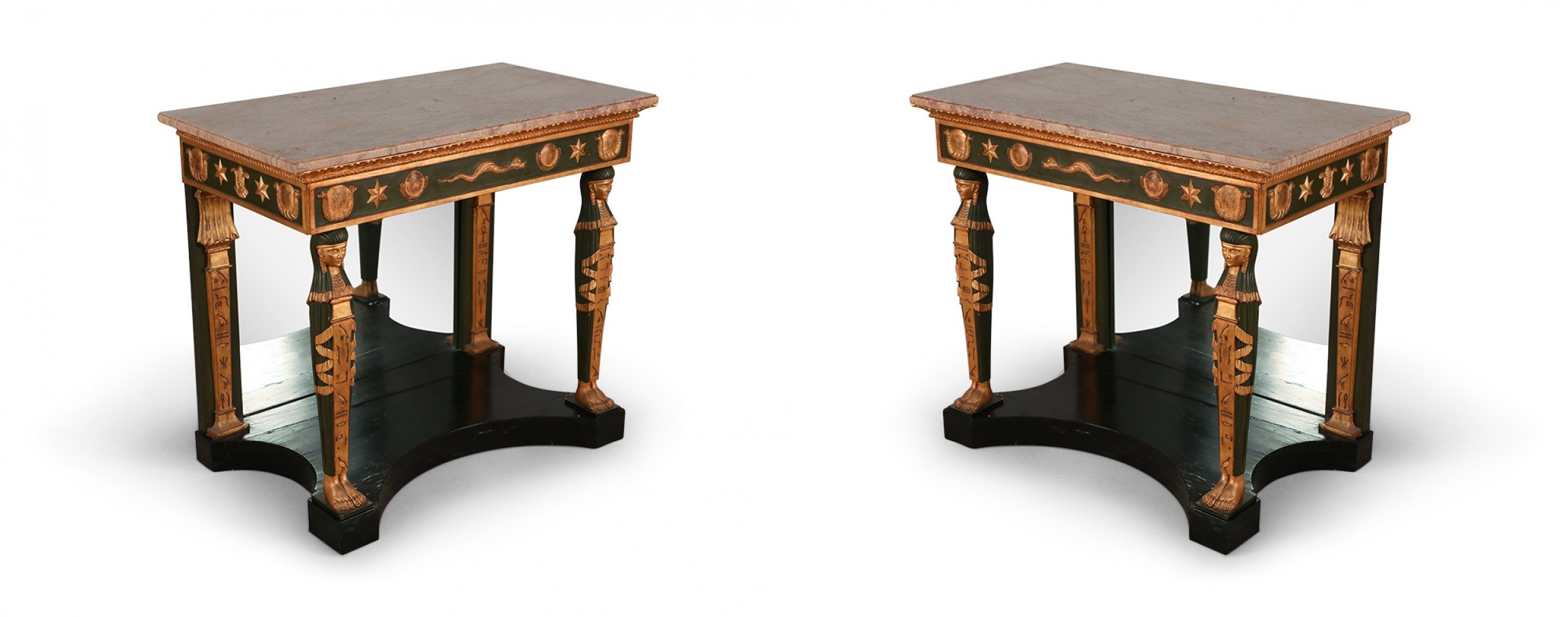 Russian neoclassic gilt and green console table