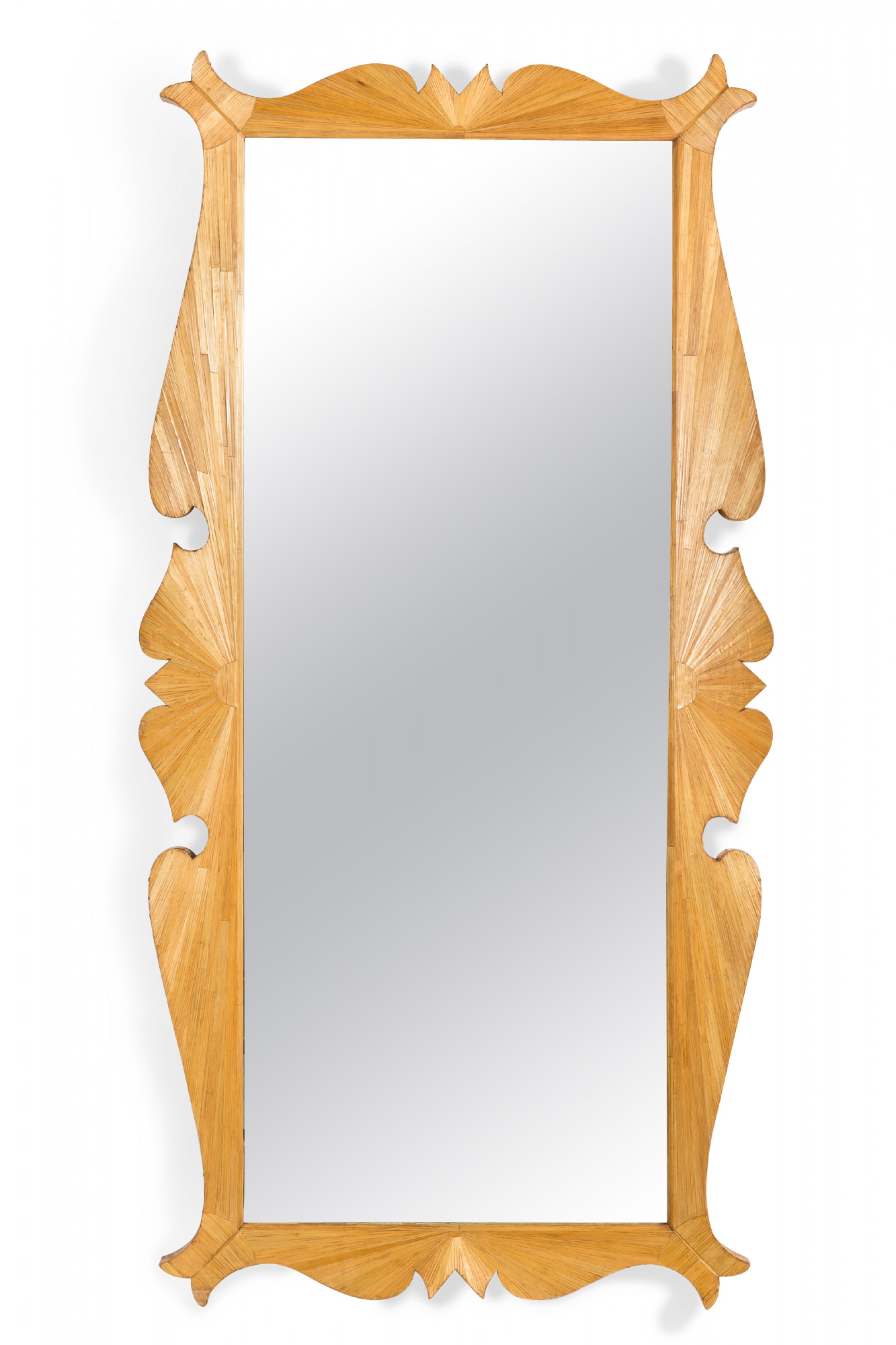 French mid century jean michel frank straw veneer wall mirror