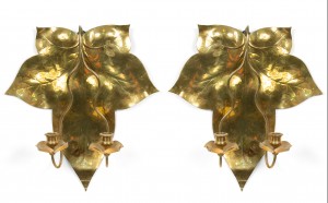 English arts and crafts brass wall sconces