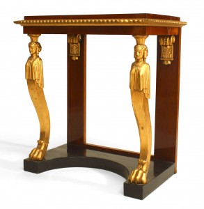 Baltic neoclassic mahogany and gilt caryatid console table