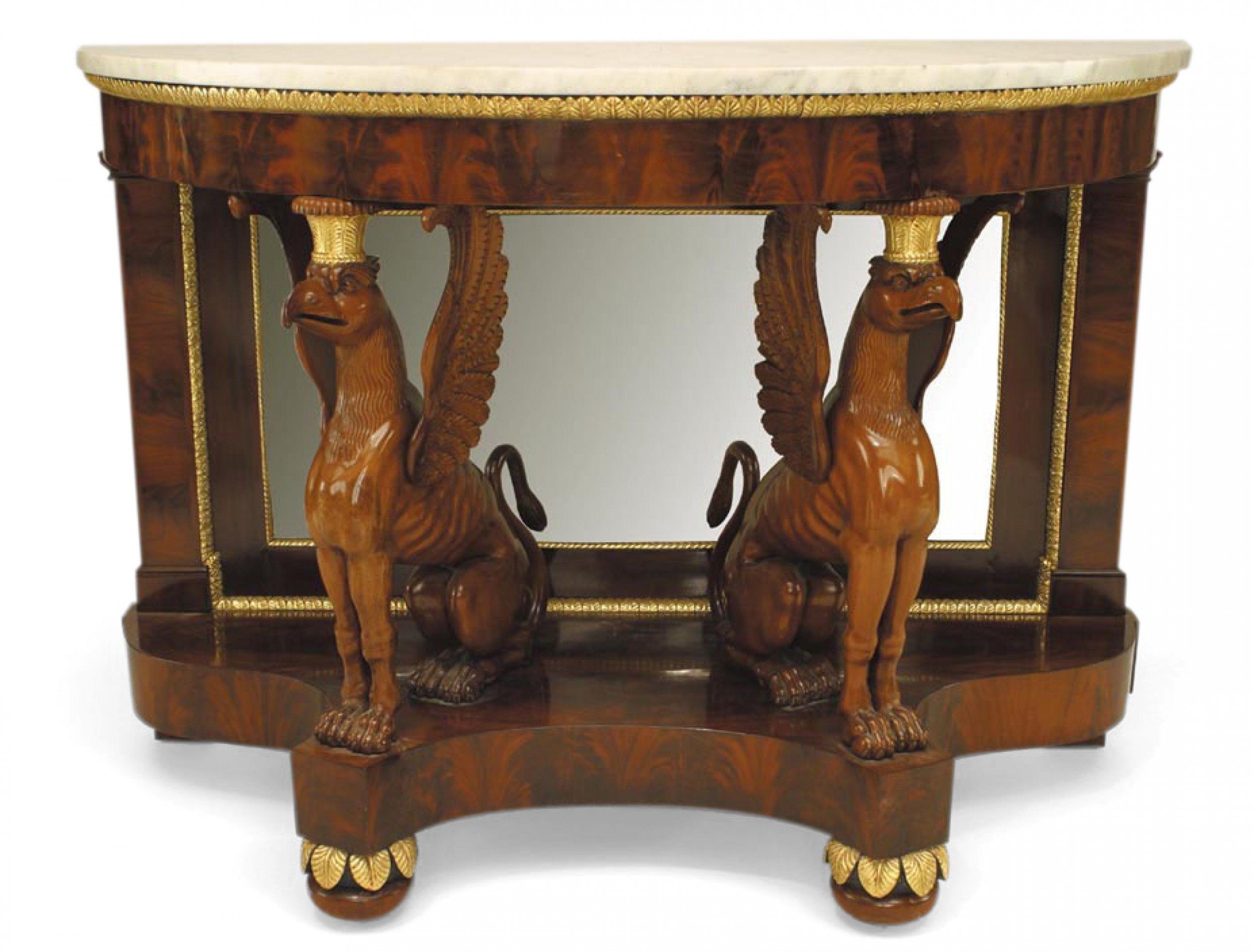 Russian neoclassic gilt mahogany demilune console table