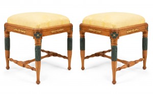 Swedish neoclassic birch and silk stool