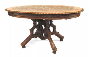 Rustic black forest walnut oval dining table