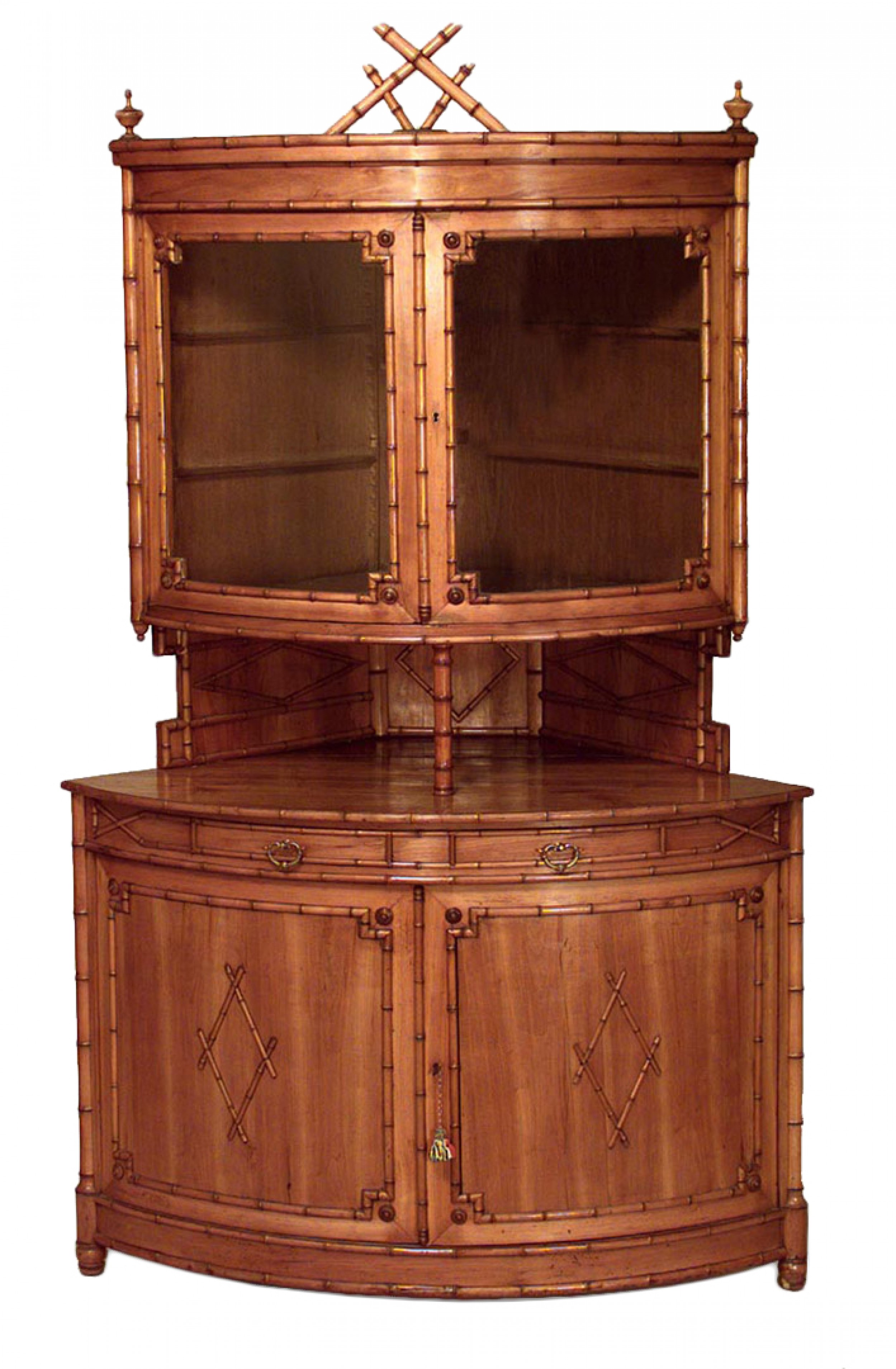 French victorian faux bamboo maple corner cabinet