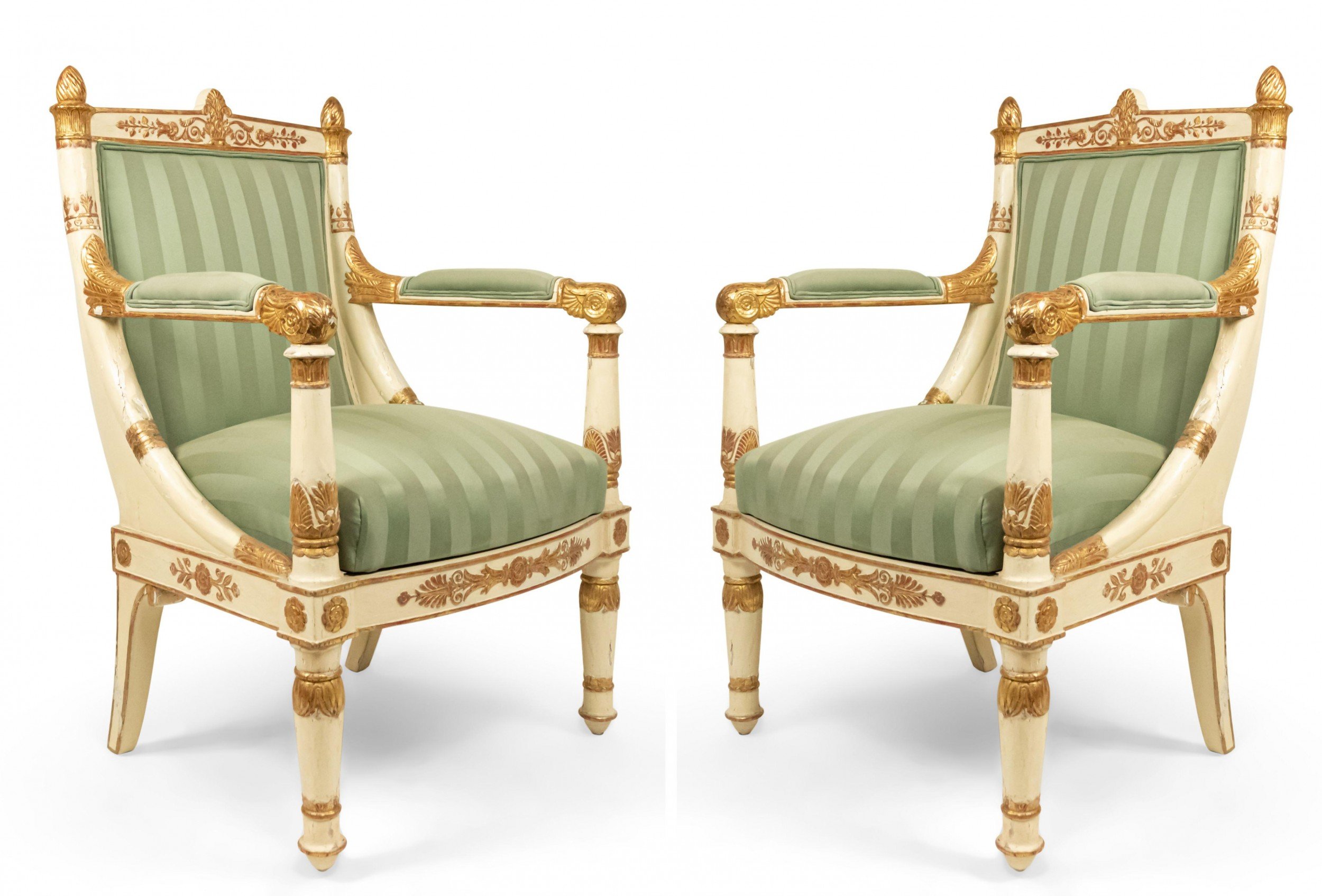 French empire striped arm chairs