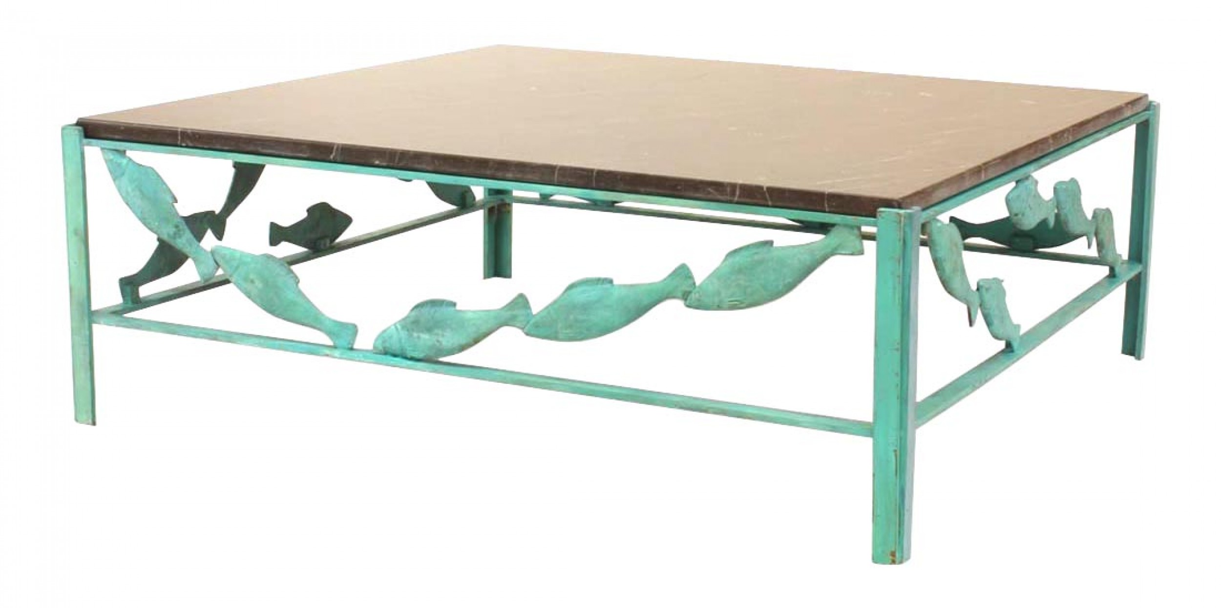 Post war design fish marble top coffee table