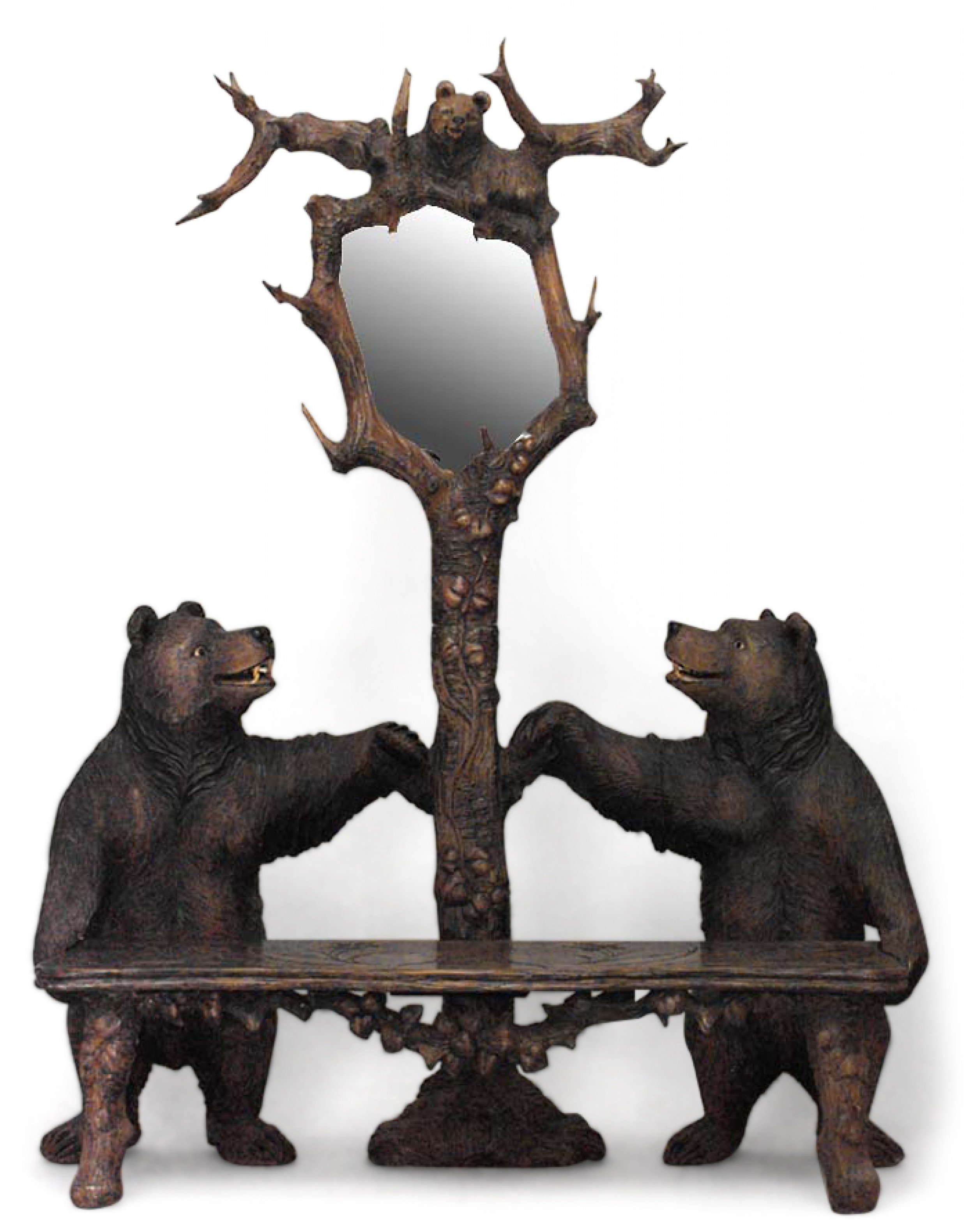 Rustic black forest walnut bear settee