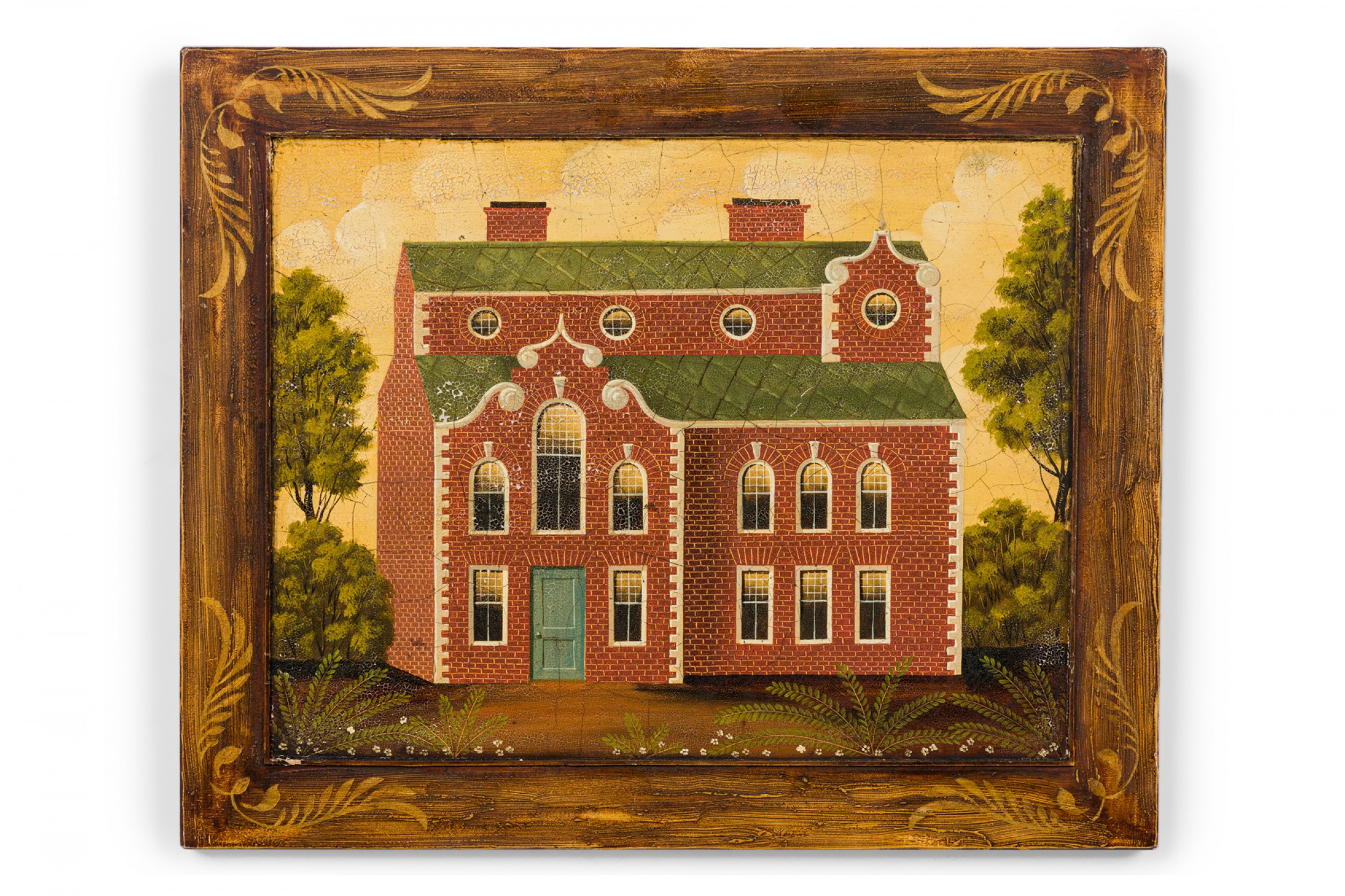 English country brick house acrylic painting e