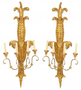 Italian neoclassic style carved palm wall sconces
