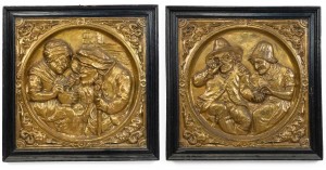 Italian renaissance brass embossed wall plaques